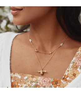 Floral Chain Necklace with Teeny Tiny Bee