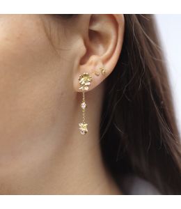 Assymetrical Drop Earrings with a Bee, Dog Rose flowers a with Madagascan Sapphires