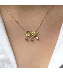 In-line Necklace With Dog Roses and Leaves with 3 Bezel Set Sapphires